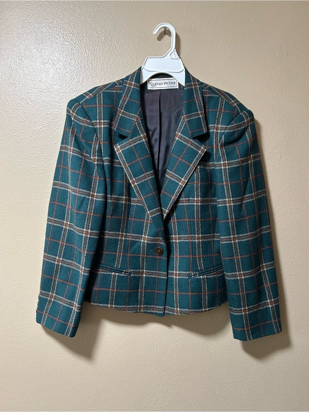 Evan Picone Women's Blazer Jacket Size 10 Green Plaid Poetic Literacy Equestrian